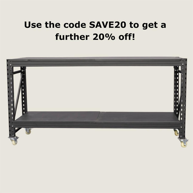 Steel Work Bench on Lockable Wheels - Black