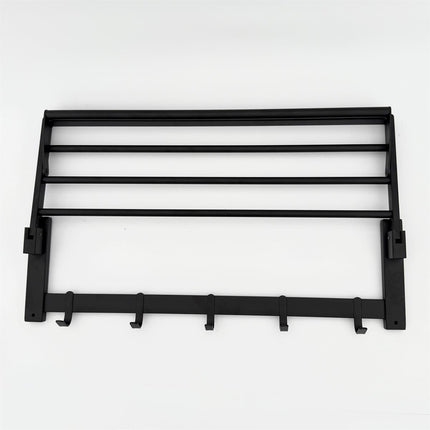 Foldable Towel Rail with Hooks - Matte Black Stainless Steel