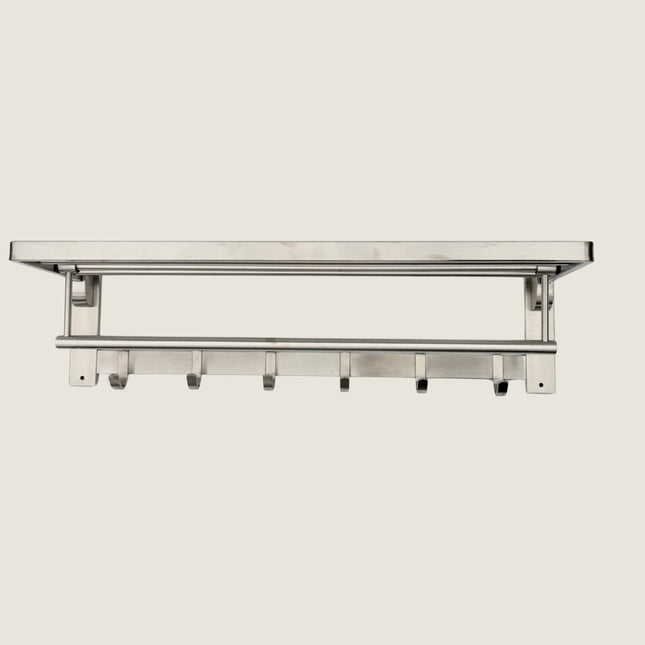 Foldable Towel Rail with Hooks - Brushed Stainless Steel