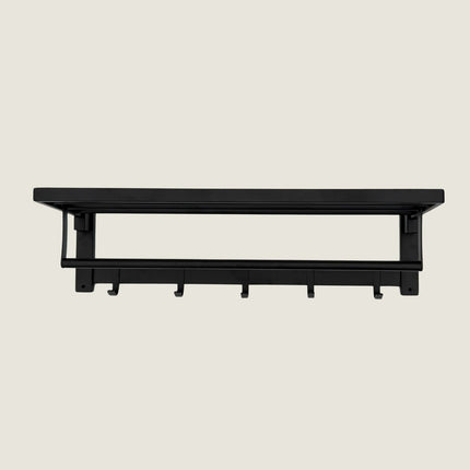 Foldable Towel Rail with Hooks - Matte Black Stainless Steel