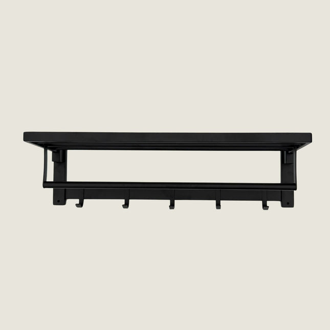 Foldable Towel Rail with Hooks - Matte Black Stainless Steel
