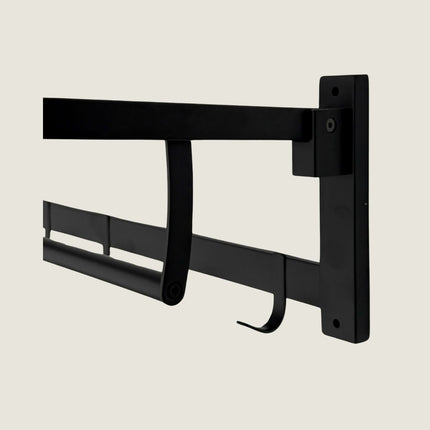 Foldable Towel Rail with Hooks - Matte Black Stainless Steel