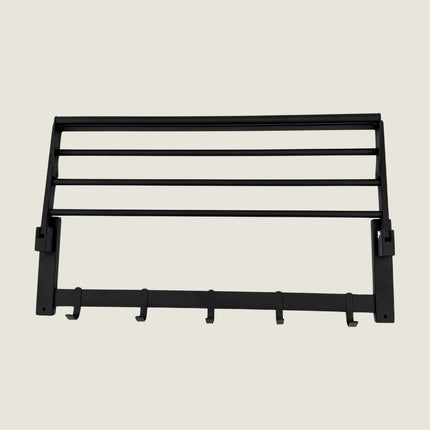 Foldable Towel Rail with Hooks - Matte Black Stainless Steel