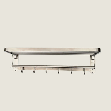 Foldable Towel Rail with Hooks - Stainless Steel