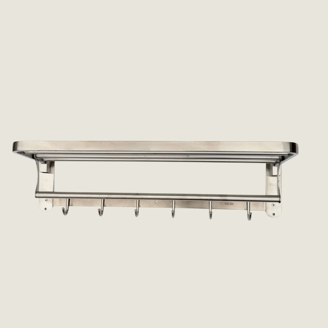 Foldable Towel Rail with Hooks - Stainless Steel