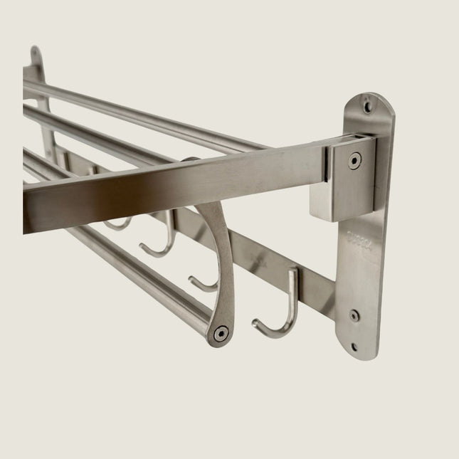 Foldable Towel Rail with Hooks - Stainless Steel