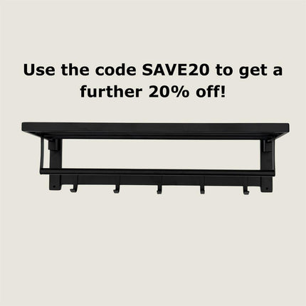 Foldable Towel Rail with Hooks - Matte Black Stainless Steel