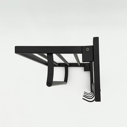 Foldable Towel Rail with Hooks - Matte Black Stainless Steel