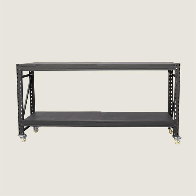 Steel Work Bench on Lockable Wheels - Black