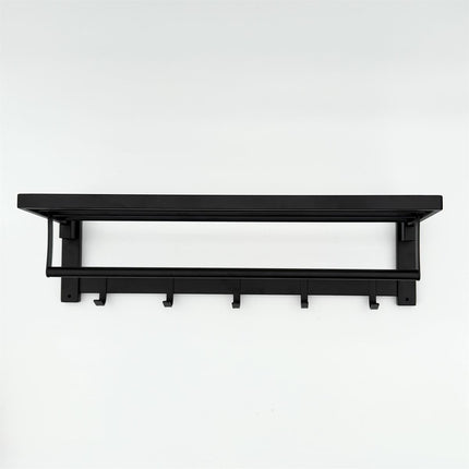 Foldable Towel Rail with Hooks - Matte Black Stainless Steel