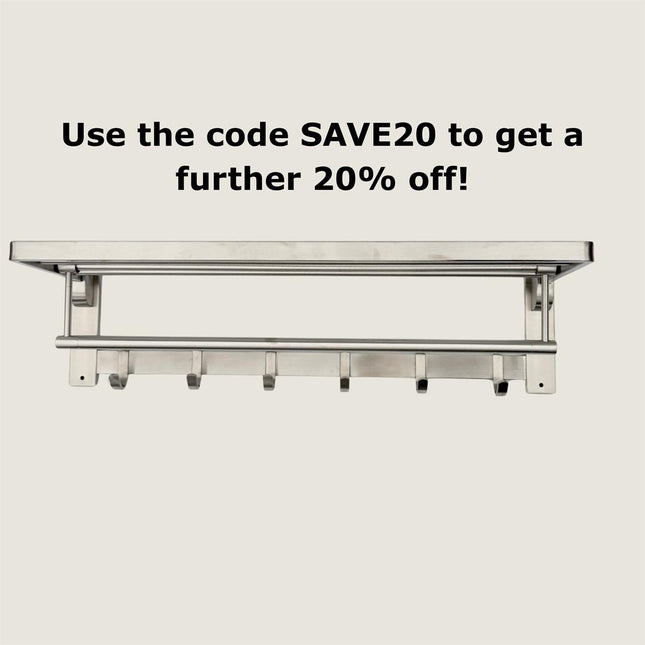 Foldable Towel Rail with Hooks - Stainless Steel