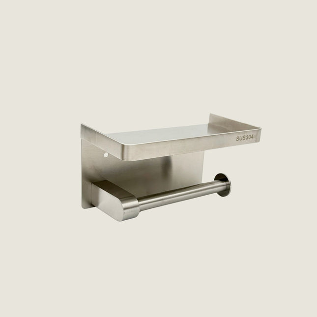 Toilet Paper Holder with Tray - Brushed Stainless Steel