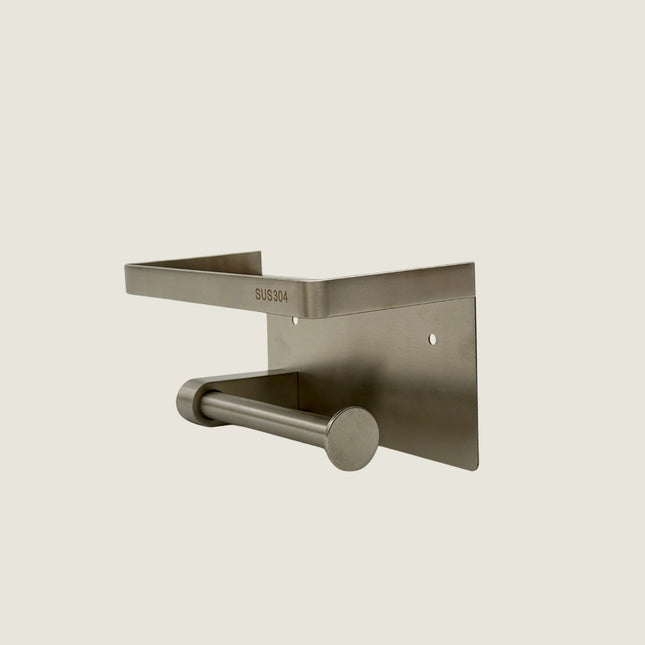 Toilet Paper Holder with Tray - Brushed Stainless Steel