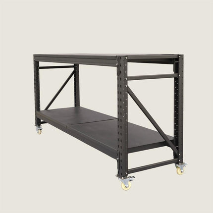 Steel Work Bench on Lockable Wheels - Black