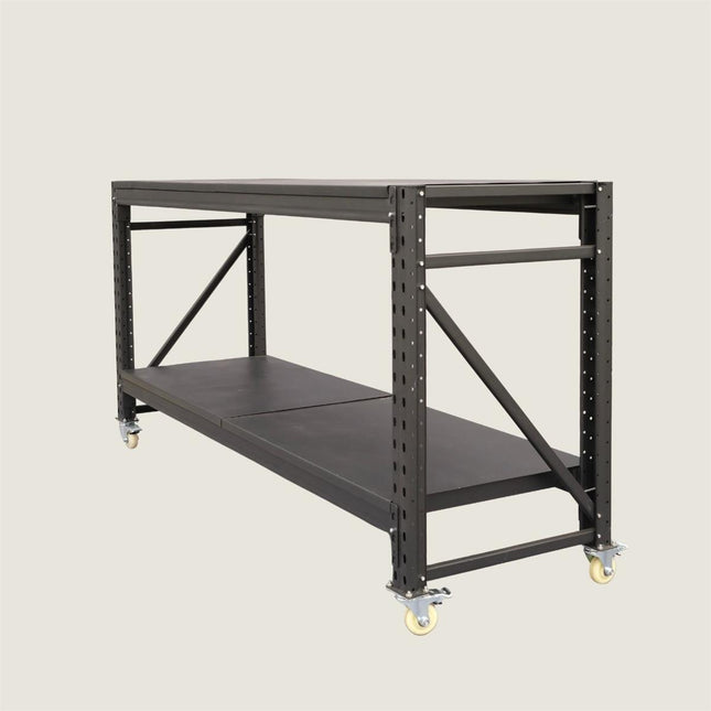 Steel Work Bench on Lockable Wheels - Black