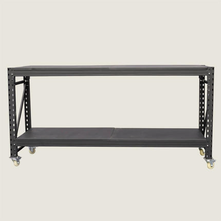 Steel Work Bench on Lockable Wheels - Black