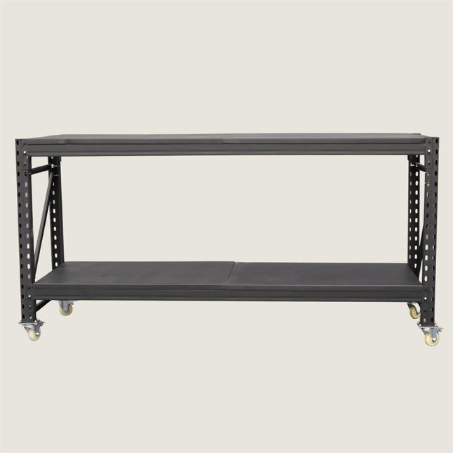 Steel Work Bench on Lockable Wheels - Black