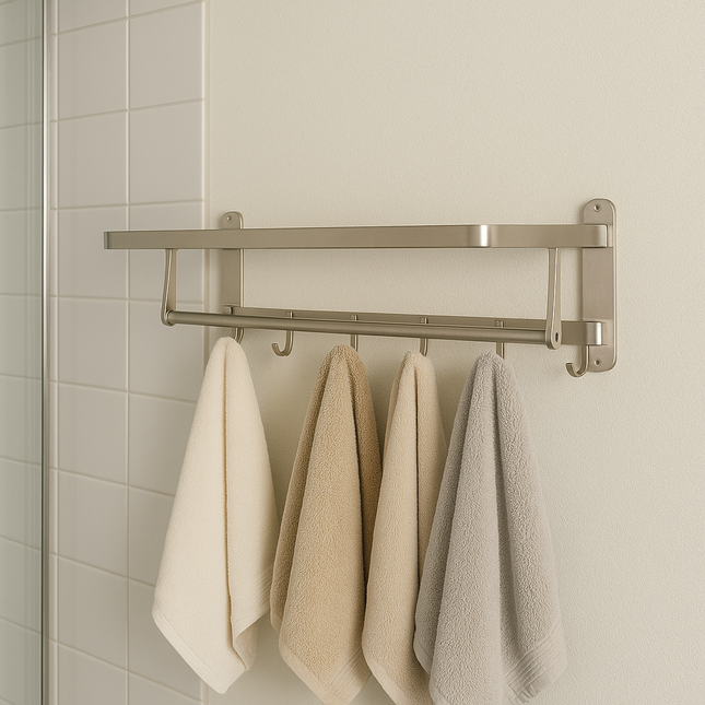 Foldable Towel Rail with Hooks - Stainless Steel