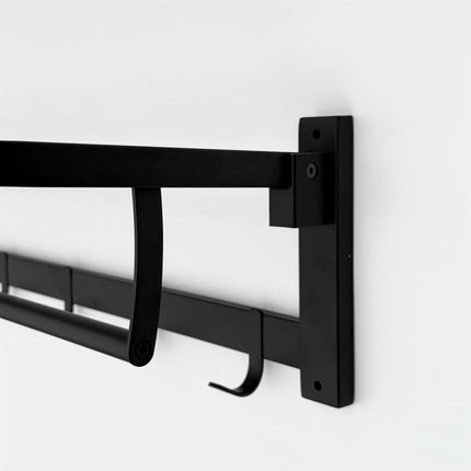 Foldable Towel Rail with Hooks - Matte Black Stainless Steel