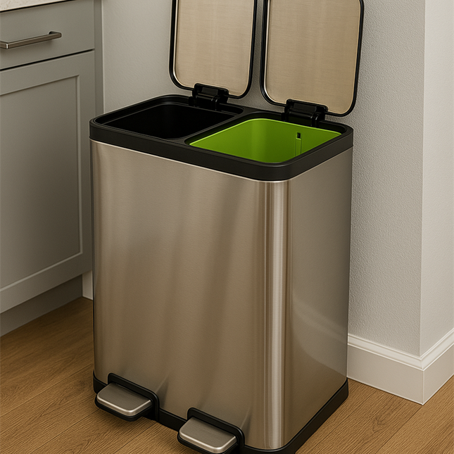 Eko Dual Compartment Pedal Bin 15L + 15L - Stainless Steel
